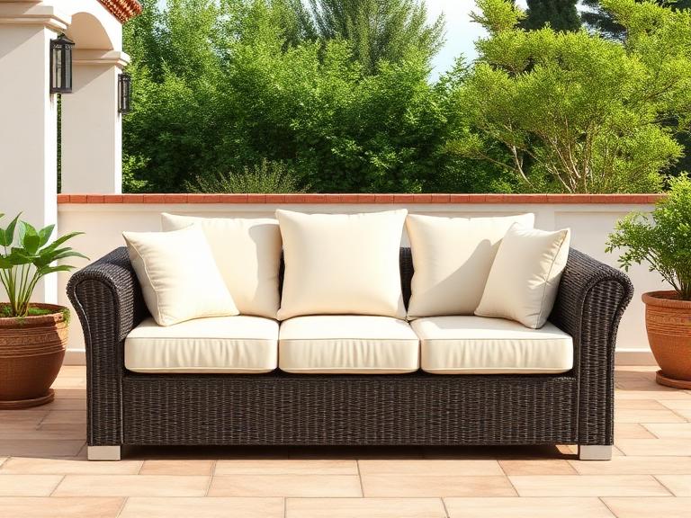 Outdoor 3-seat sofa — Terrace furniture deep cleaning